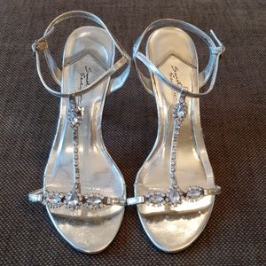 Silver Jeweled Formal Heels Pumps 7 1/2